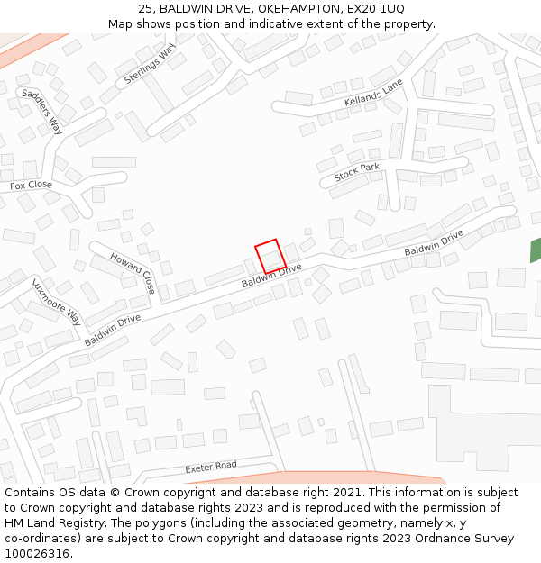 25, BALDWIN DRIVE, OKEHAMPTON, EX20 1UQ: Location map and indicative extent of plot