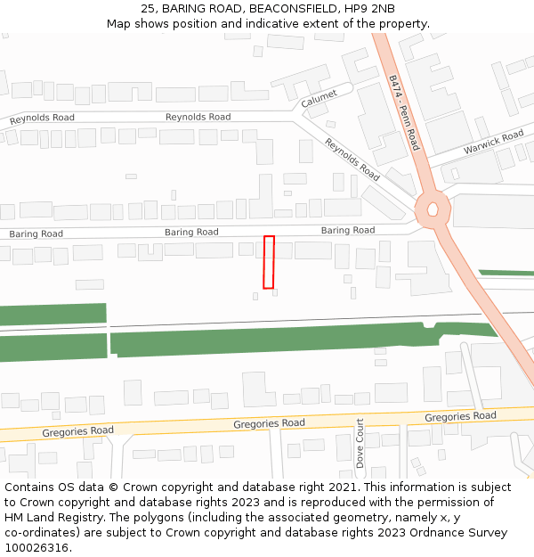 25, BARING ROAD, BEACONSFIELD, HP9 2NB: Location map and indicative extent of plot