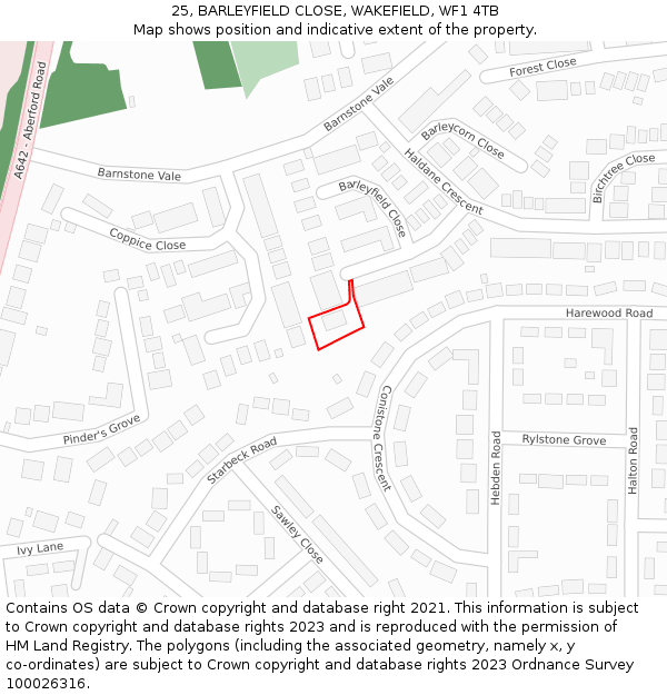 25, BARLEYFIELD CLOSE, WAKEFIELD, WF1 4TB: Location map and indicative extent of plot