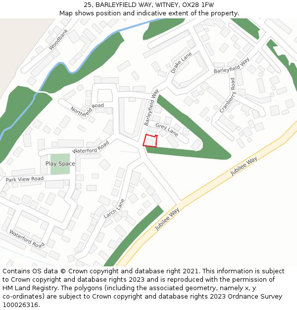 25, BARLEYFIELD WAY, WITNEY, OX28 1FW: Location map and indicative extent of plot