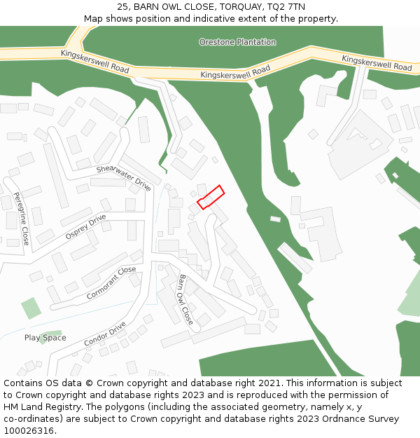 25, BARN OWL CLOSE, TORQUAY, TQ2 7TN: Location map and indicative extent of plot