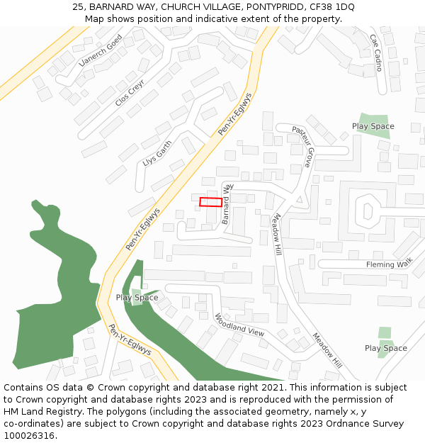 25, BARNARD WAY, CHURCH VILLAGE, PONTYPRIDD, CF38 1DQ: Location map and indicative extent of plot