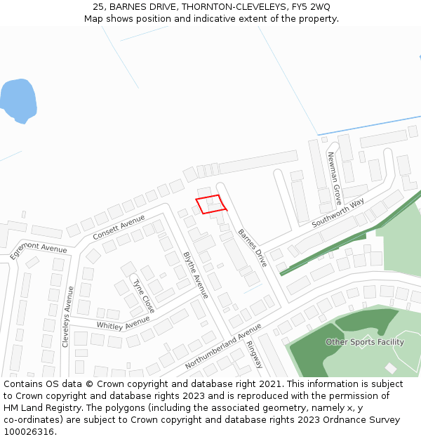 25, BARNES DRIVE, THORNTON-CLEVELEYS, FY5 2WQ: Location map and indicative extent of plot