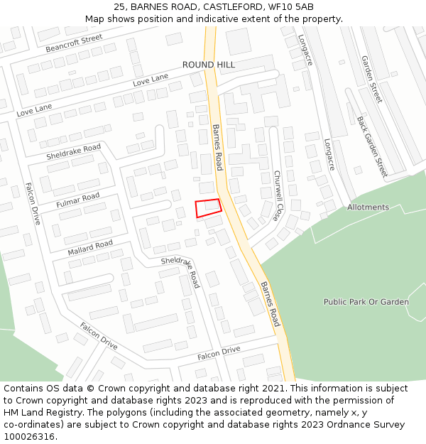 25, BARNES ROAD, CASTLEFORD, WF10 5AB: Location map and indicative extent of plot