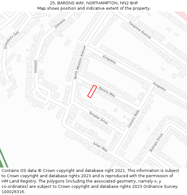 25, BARONS WAY, NORTHAMPTON, NN2 8HP: Location map and indicative extent of plot