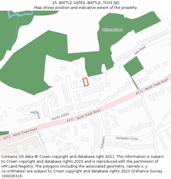 25, BATTLE GATES, BATTLE, TN33 0JD: Location map and indicative extent of plot