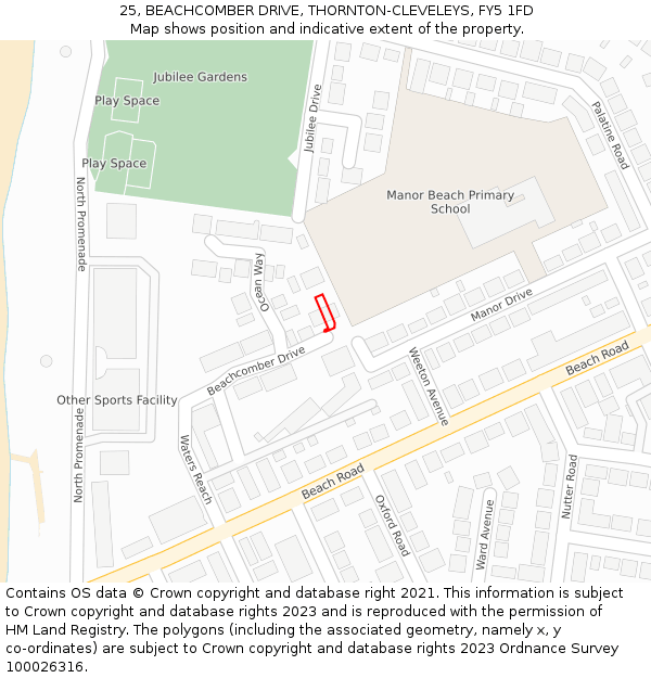 25, BEACHCOMBER DRIVE, THORNTON-CLEVELEYS, FY5 1FD: Location map and indicative extent of plot