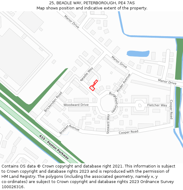 25, BEADLE WAY, PETERBOROUGH, PE4 7AS: Location map and indicative extent of plot