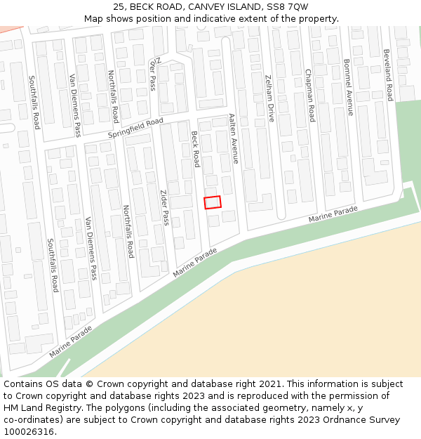 25, BECK ROAD, CANVEY ISLAND, SS8 7QW: Location map and indicative extent of plot