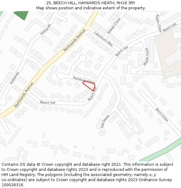 25, BEECH HILL, HAYWARDS HEATH, RH16 3RY: Location map and indicative extent of plot