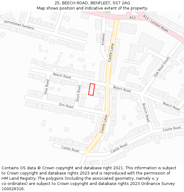 25, BEECH ROAD, BENFLEET, SS7 2AG: Location map and indicative extent of plot