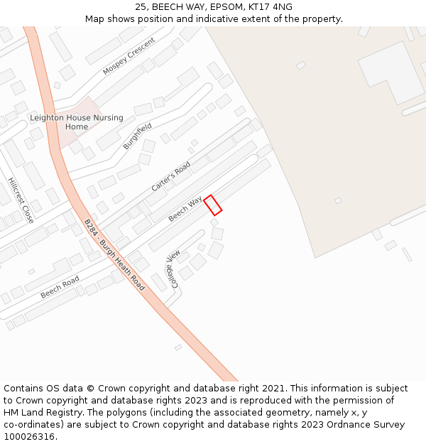 25, BEECH WAY, EPSOM, KT17 4NG: Location map and indicative extent of plot