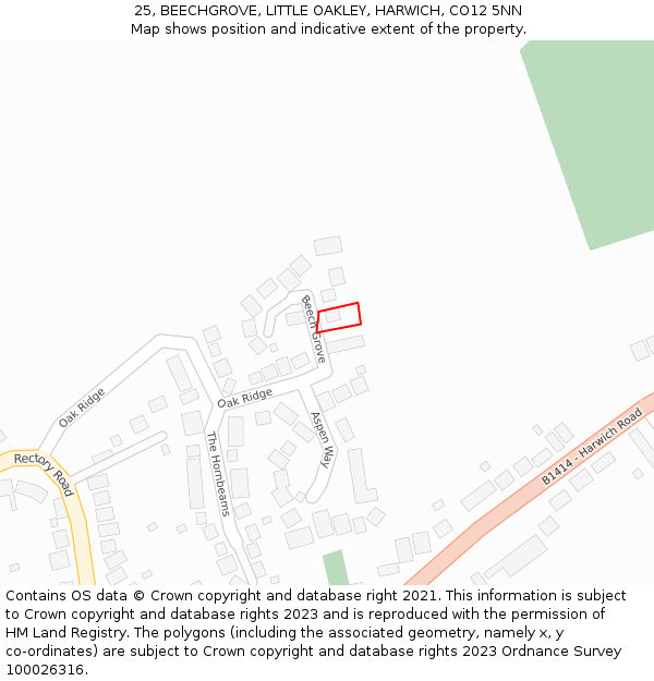 25, BEECHGROVE, LITTLE OAKLEY, HARWICH, CO12 5NN: Location map and indicative extent of plot