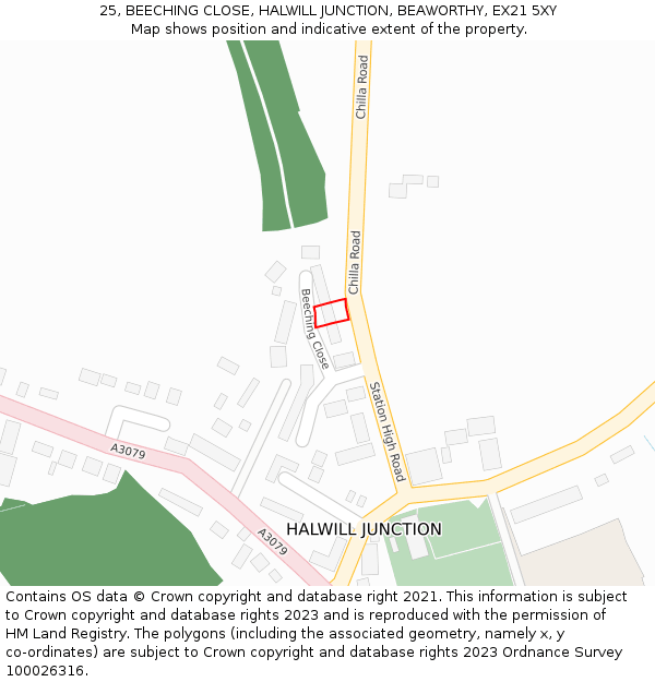 25, BEECHING CLOSE, HALWILL JUNCTION, BEAWORTHY, EX21 5XY: Location map and indicative extent of plot