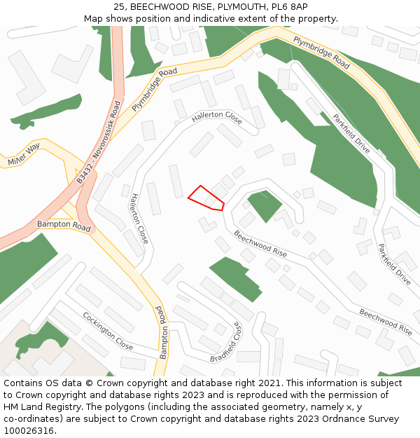 25, BEECHWOOD RISE, PLYMOUTH, PL6 8AP: Location map and indicative extent of plot