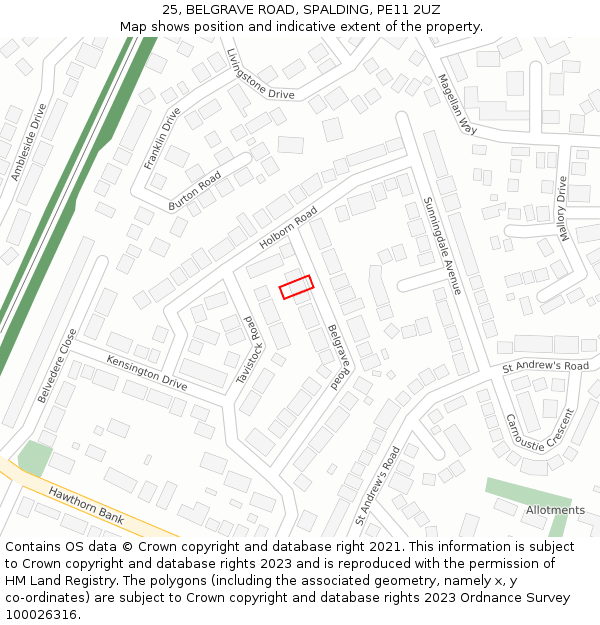 25, BELGRAVE ROAD, SPALDING, PE11 2UZ: Location map and indicative extent of plot
