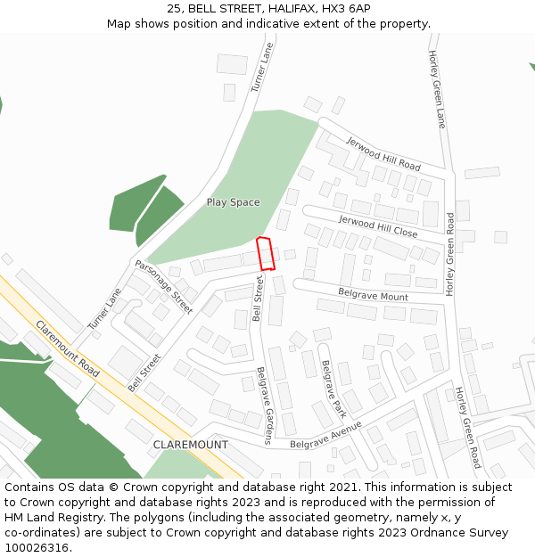 25, BELL STREET, HALIFAX, HX3 6AP: Location map and indicative extent of plot