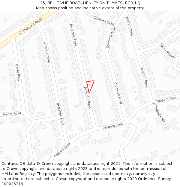 25, BELLE VUE ROAD, HENLEY-ON-THAMES, RG9 1JQ: Location map and indicative extent of plot