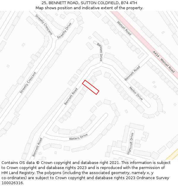 25, BENNETT ROAD, SUTTON COLDFIELD, B74 4TH: Location map and indicative extent of plot