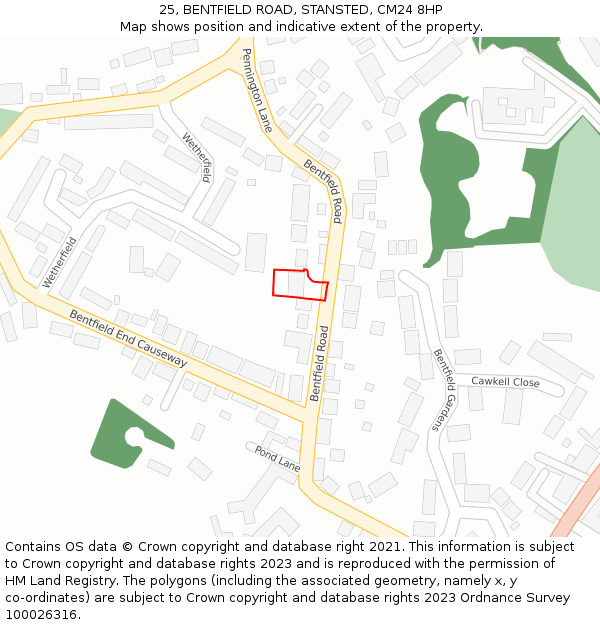 25, BENTFIELD ROAD, STANSTED, CM24 8HP: Location map and indicative extent of plot