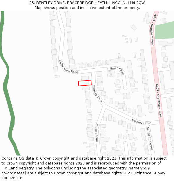 25, BENTLEY DRIVE, BRACEBRIDGE HEATH, LINCOLN, LN4 2QW: Location map and indicative extent of plot