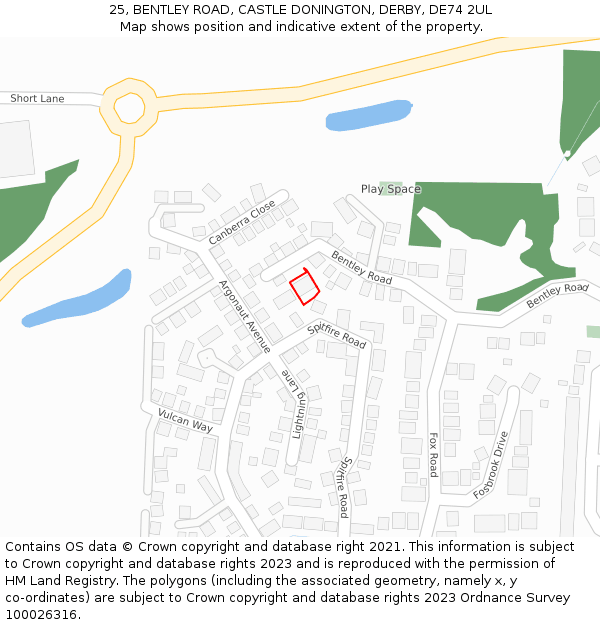 25, BENTLEY ROAD, CASTLE DONINGTON, DERBY, DE74 2UL: Location map and indicative extent of plot