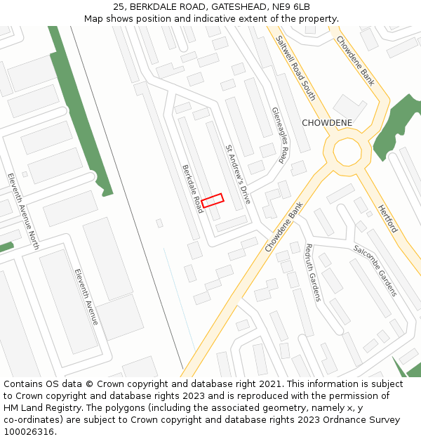 25, BERKDALE ROAD, GATESHEAD, NE9 6LB: Location map and indicative extent of plot