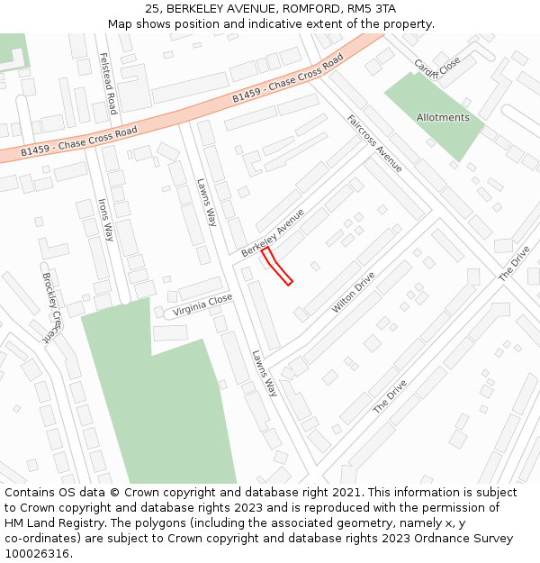 25, BERKELEY AVENUE, ROMFORD, RM5 3TA: Location map and indicative extent of plot