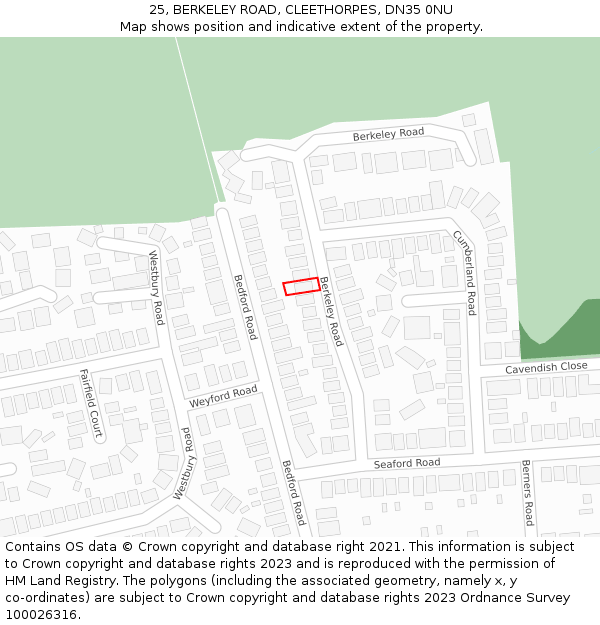 25, BERKELEY ROAD, CLEETHORPES, DN35 0NU: Location map and indicative extent of plot
