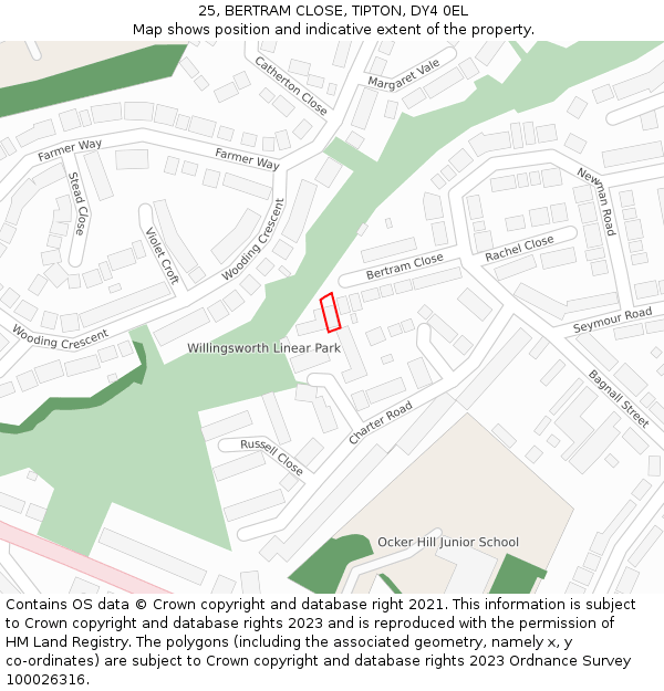 25, BERTRAM CLOSE, TIPTON, DY4 0EL: Location map and indicative extent of plot