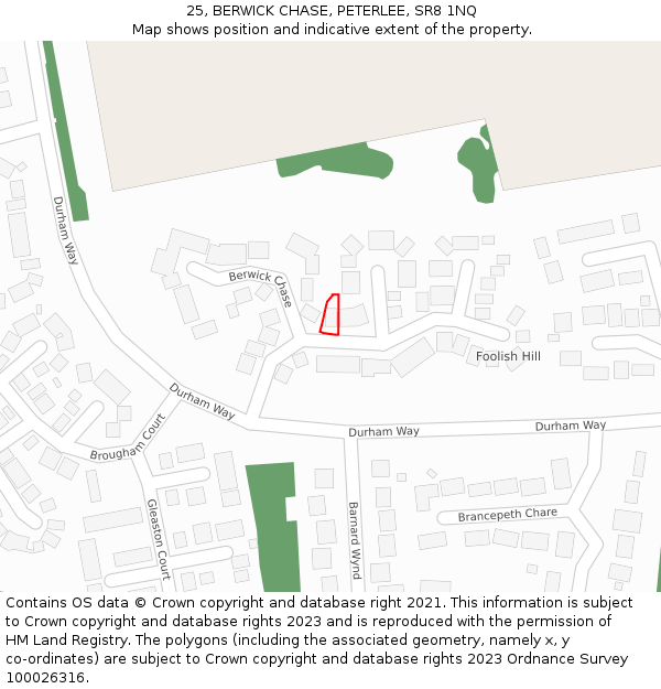 25, BERWICK CHASE, PETERLEE, SR8 1NQ: Location map and indicative extent of plot