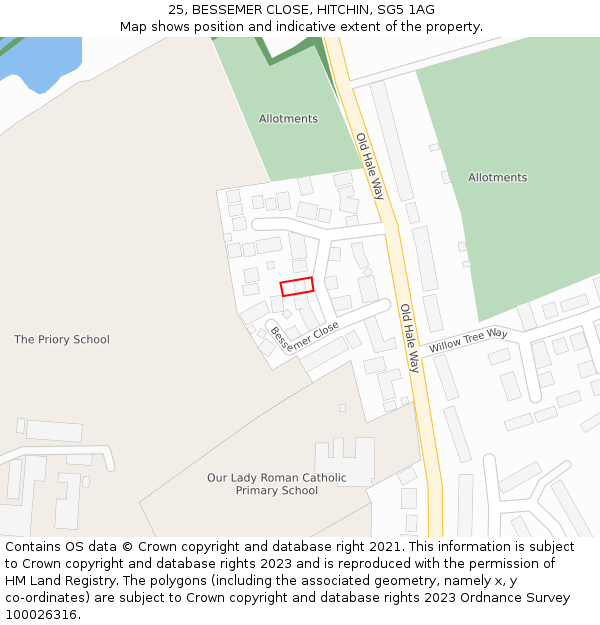 25, BESSEMER CLOSE, HITCHIN, SG5 1AG: Location map and indicative extent of plot