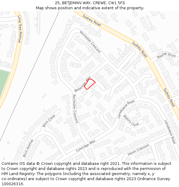 25, BETJEMAN WAY, CREWE, CW1 5FS: Location map and indicative extent of plot