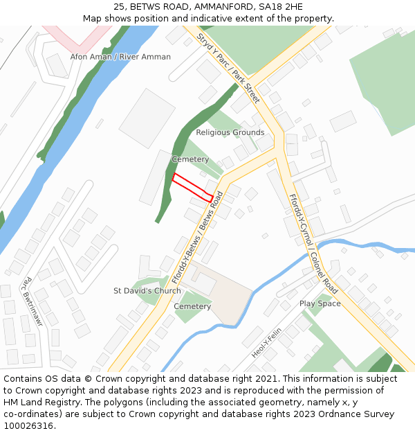 25, BETWS ROAD, AMMANFORD, SA18 2HE: Location map and indicative extent of plot