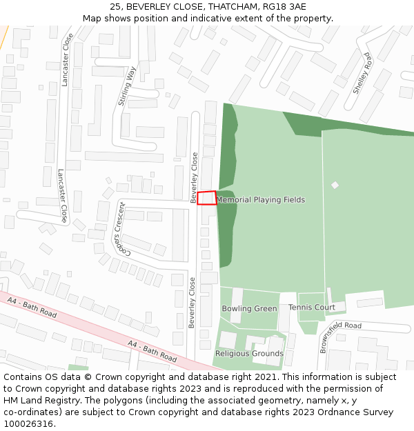 25, BEVERLEY CLOSE, THATCHAM, RG18 3AE: Location map and indicative extent of plot