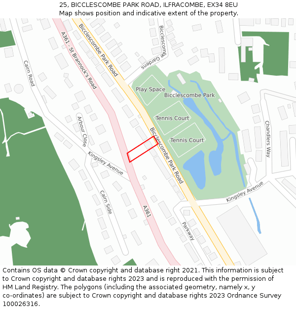 25, BICCLESCOMBE PARK ROAD, ILFRACOMBE, EX34 8EU: Location map and indicative extent of plot