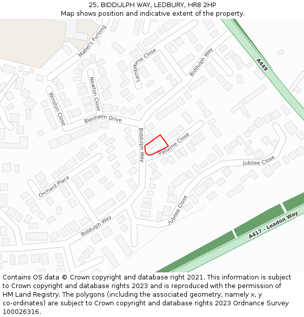 25, BIDDULPH WAY, LEDBURY, HR8 2HP: Location map and indicative extent of plot