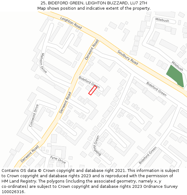 25, BIDEFORD GREEN, LEIGHTON BUZZARD, LU7 2TH: Location map and indicative extent of plot