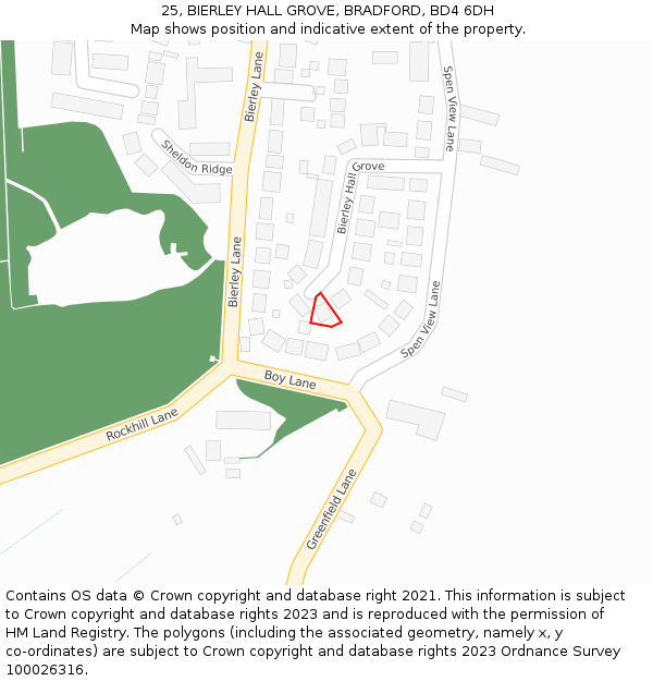 25, BIERLEY HALL GROVE, BRADFORD, BD4 6DH: Location map and indicative extent of plot