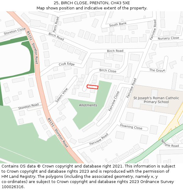 25, BIRCH CLOSE, PRENTON, CH43 5XE: Location map and indicative extent of plot