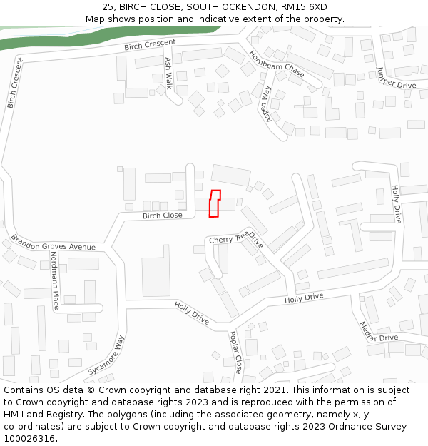 25, BIRCH CLOSE, SOUTH OCKENDON, RM15 6XD: Location map and indicative extent of plot