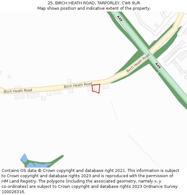 25, BIRCH HEATH ROAD, TARPORLEY, CW6 9UR: Location map and indicative extent of plot