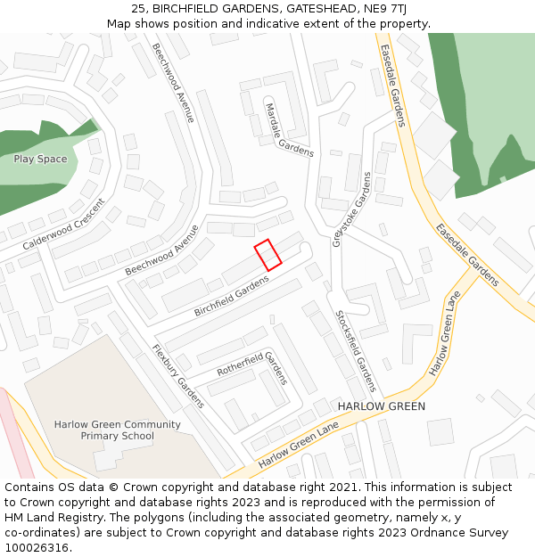 25, BIRCHFIELD GARDENS, GATESHEAD, NE9 7TJ: Location map and indicative extent of plot