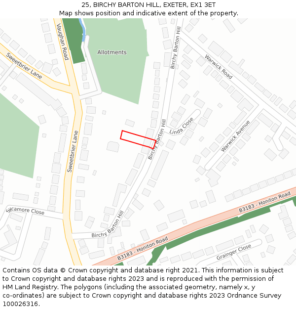 25, BIRCHY BARTON HILL, EXETER, EX1 3ET: Location map and indicative extent of plot