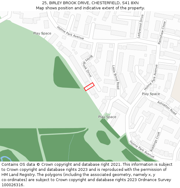 25, BIRLEY BROOK DRIVE, CHESTERFIELD, S41 8XN: Location map and indicative extent of plot