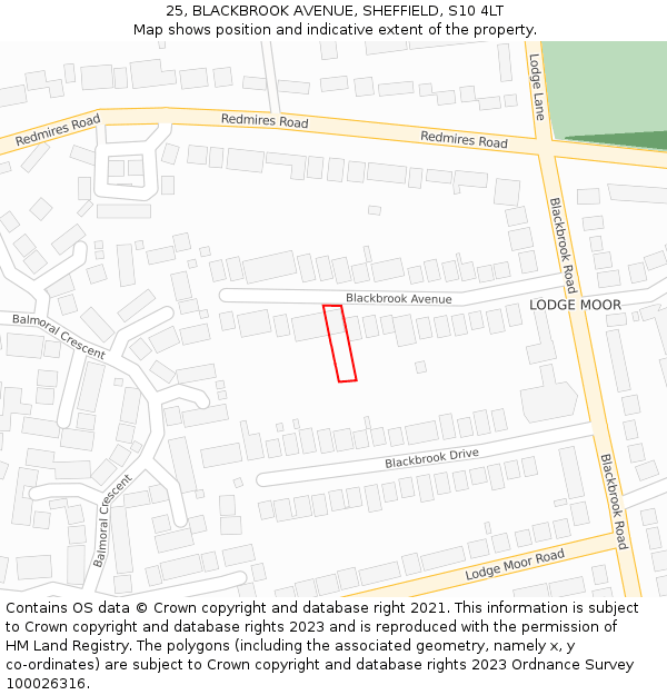 25, BLACKBROOK AVENUE, SHEFFIELD, S10 4LT: Location map and indicative extent of plot