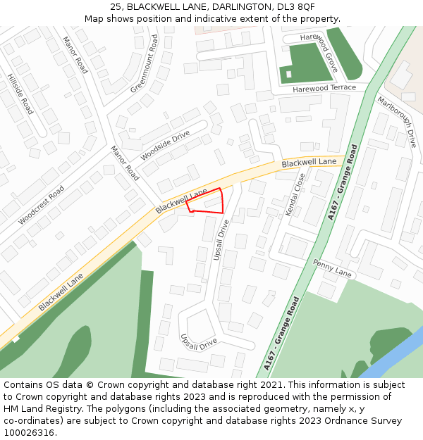 25, BLACKWELL LANE, DARLINGTON, DL3 8QF: Location map and indicative extent of plot