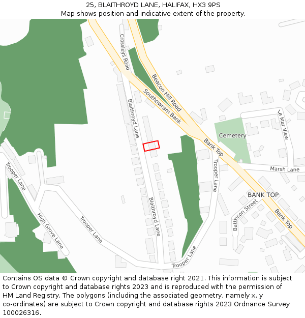 25, BLAITHROYD LANE, HALIFAX, HX3 9PS: Location map and indicative extent of plot