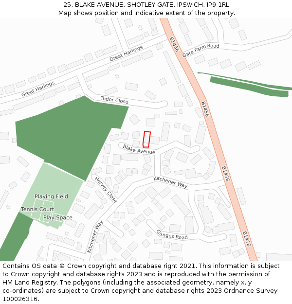 25, BLAKE AVENUE, SHOTLEY GATE, IPSWICH, IP9 1RL: Location map and indicative extent of plot