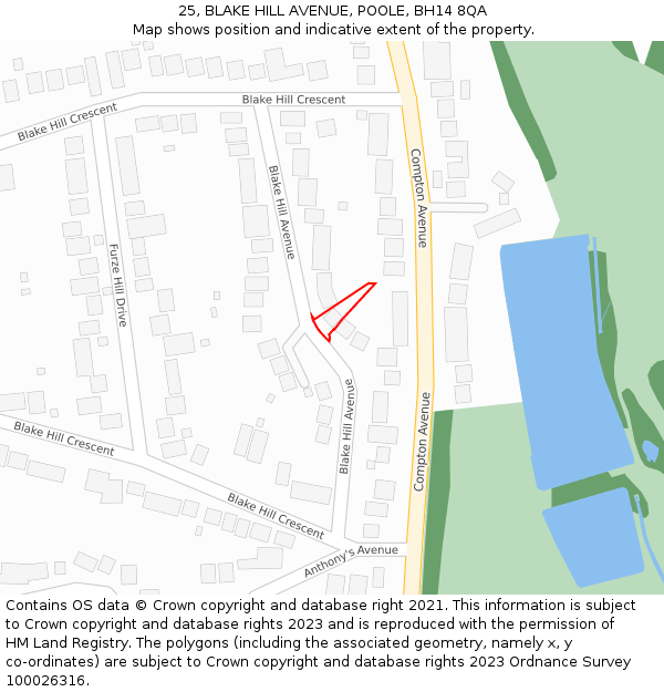25, BLAKE HILL AVENUE, POOLE, BH14 8QA: Location map and indicative extent of plot
